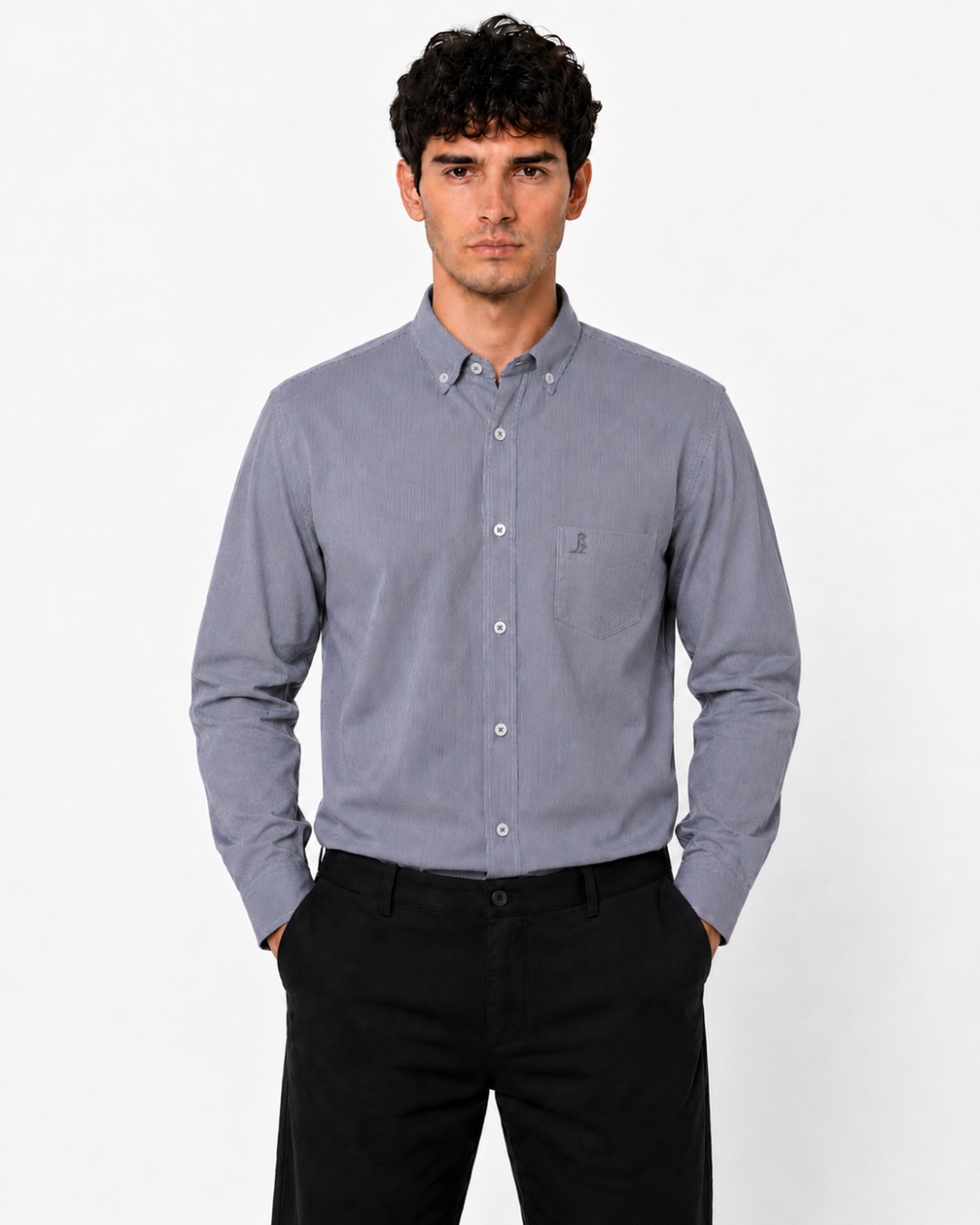 Camisa Essential Gris Rayas Manga larga