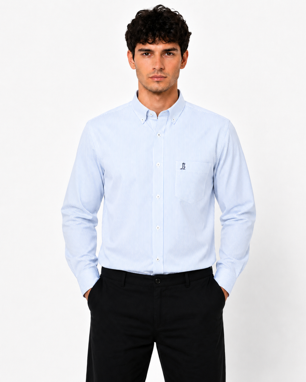 Camisa Essential Rayas Azul Claro Manga larga