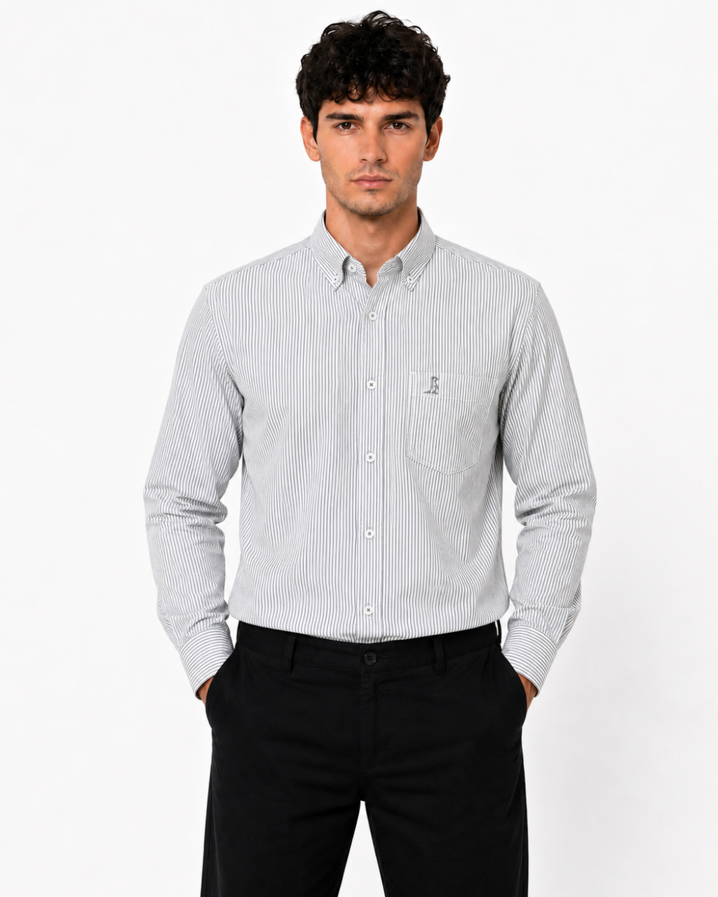 Camisa Essential Rayas Gris Manga Larga
